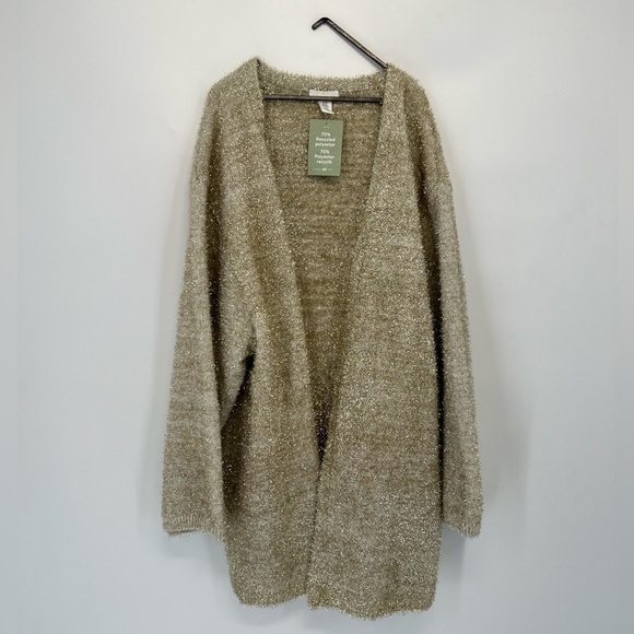 H&M Sweaters - H&M Fuzzy Sparkly Glittery Textured Wide Sleeve Slouchy Cardigan In Beige Gold